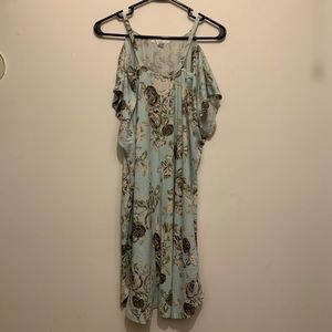 Mint Floral Cold Shoulder Dress
